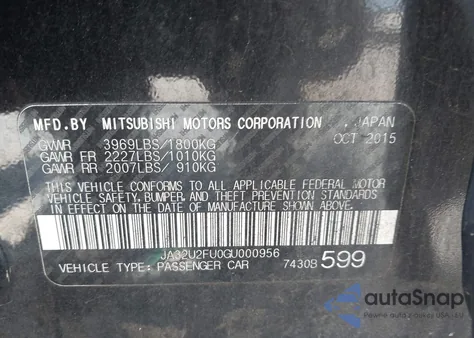 2016 Mitsubishi Lancer Es from USA, damaged, VIN JA32U2FU0GU000956